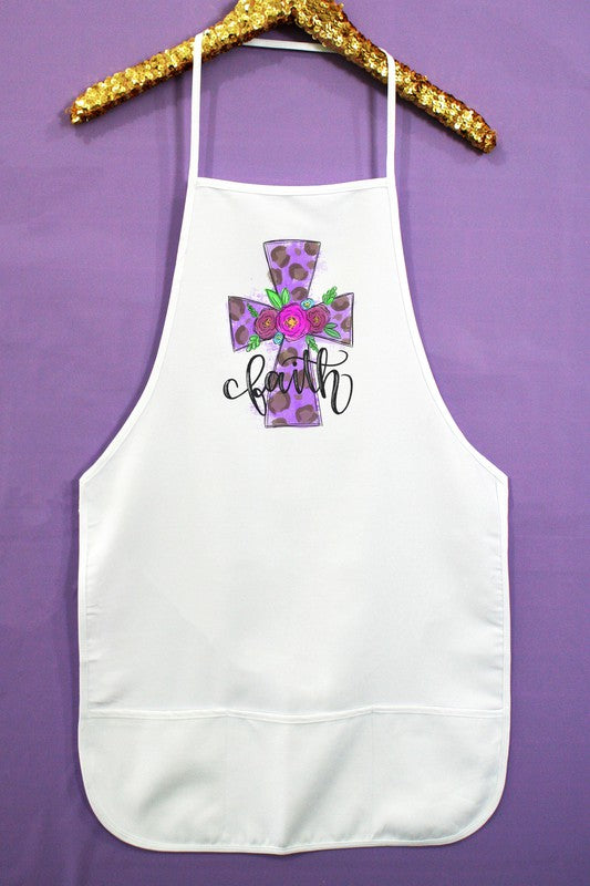 Faith Purple Cross Easter Graphic Kitchen Apron