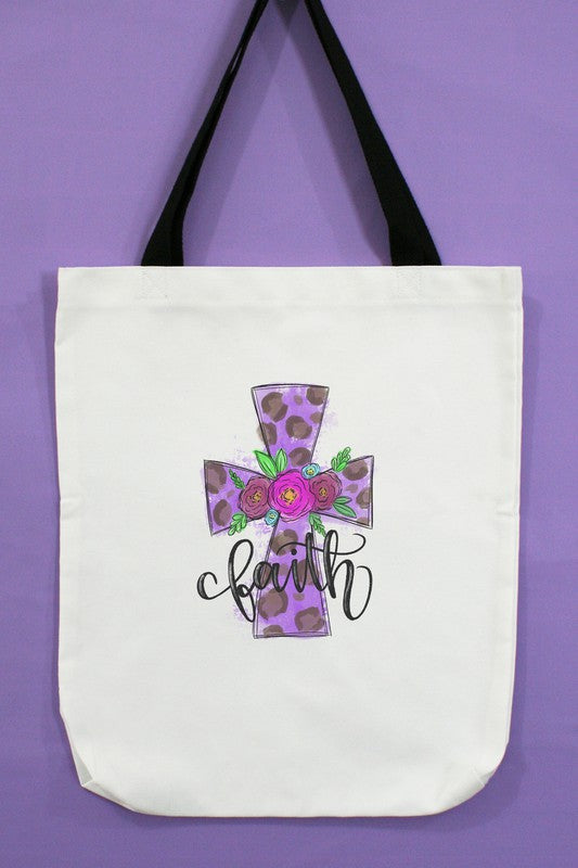 Faith Purple Cross Easter Graphic Tote Bag