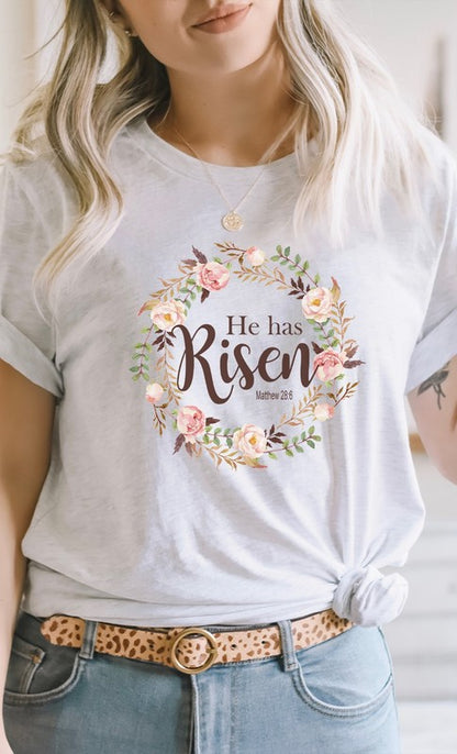 Floral He Has Risen Easter PLUS Graphic Tee (Sizes 2X - 3X)