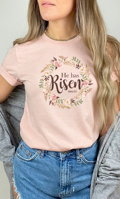 Floral He Has Risen Easter PLUS Graphic Tee (Sizes 2X - 3X)