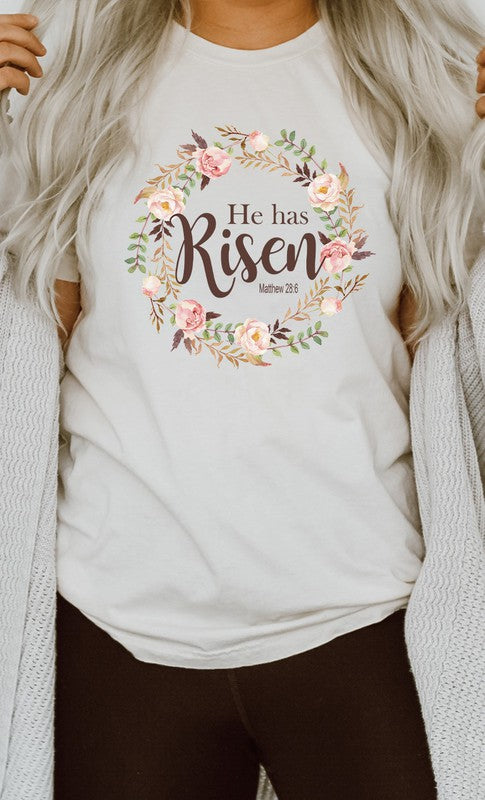 Floral He Has Risen Easter Graphic Tee (Sizes S - XL)