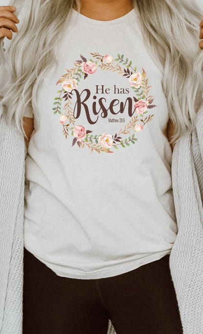 Floral He Has Risen Easter PLUS Graphic Tee (Sizes 2X - 3X)